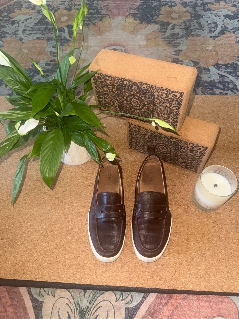 Vionic Brown Leather Slip-On Loafers with White Sole